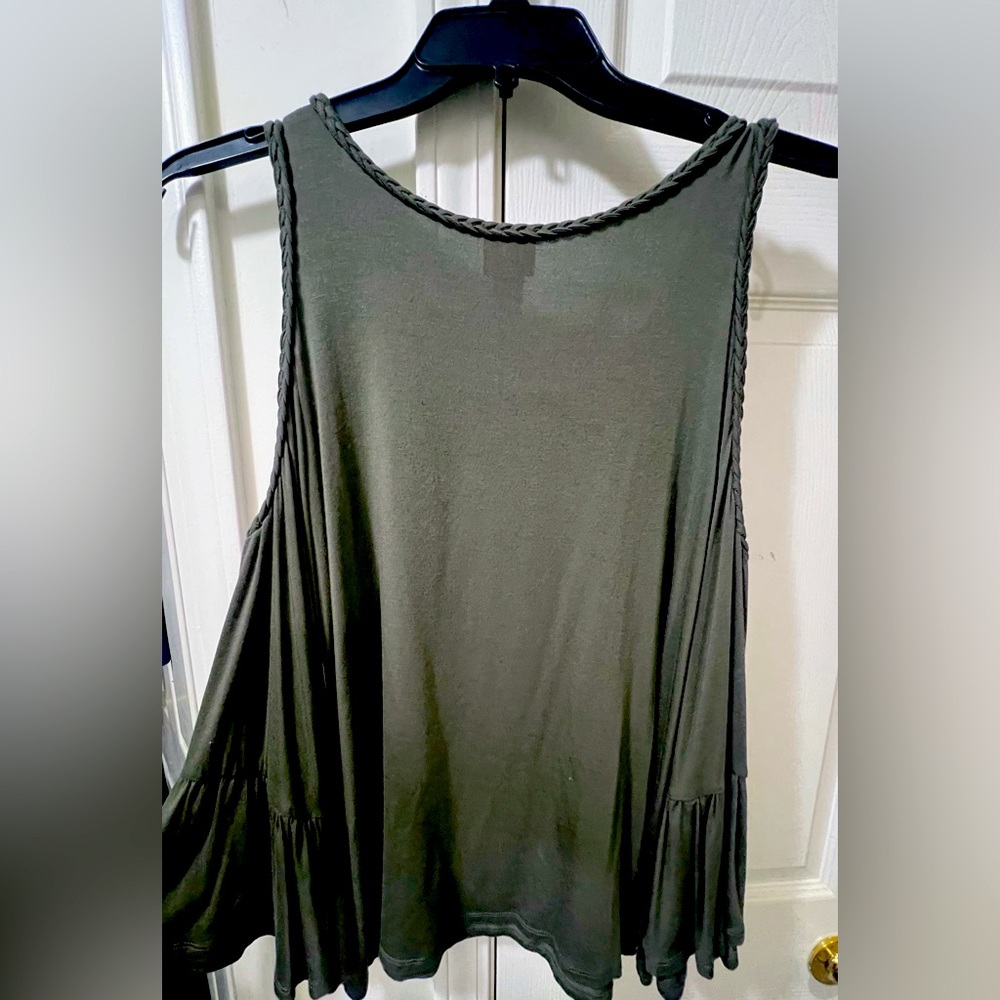 CHICOS SIZE 1 WOMENS GREEN BLOUSE LONG SLEEVES